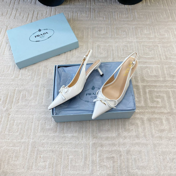 DÉCOLLETÉ SLINGBACK CON FIOCCO IN PELLE DI VITELLO LUCIDA BIANCA