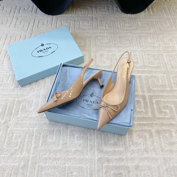 DÉCOLLETÉ SLINGBACK CON FIOCCO IN PELLE DI VITELLO BEIGE LUCIDA
