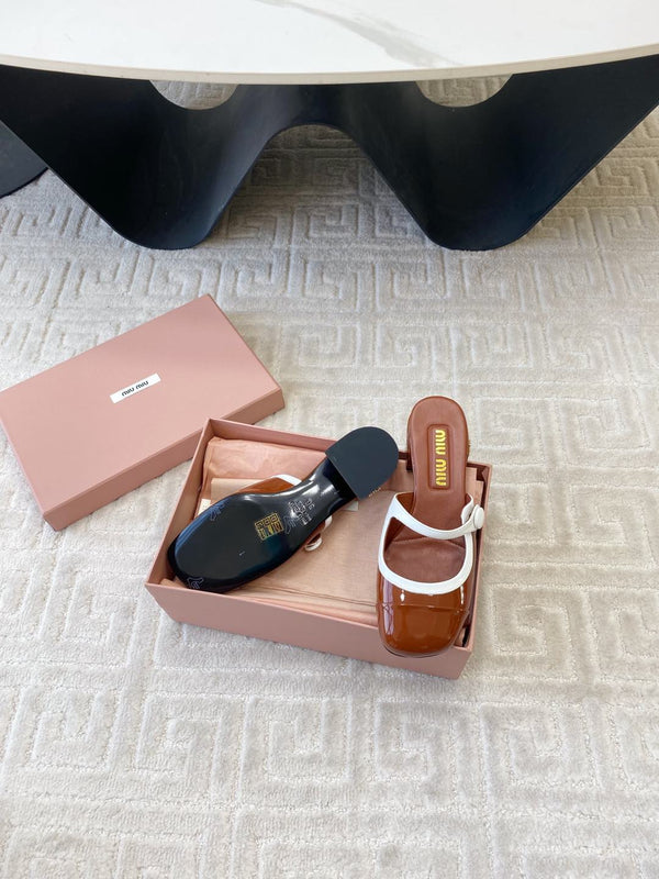 Miu Mary Jane Mule Pumps In Red Brown Glossy Sheepskin