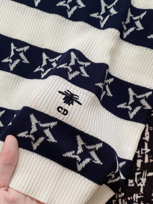 CD 2025 Striped Short-sleeved T-shirt Navy Blue White tencel 606658