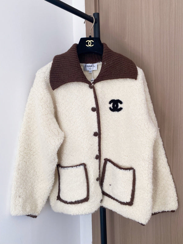 Chanel 2025 Cardigan Laine mélangée Blanche et Marron