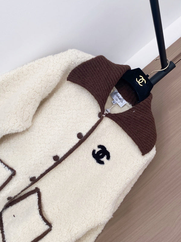 Chanel 2025 Cardigan Laine mélangée Blanche et Marron