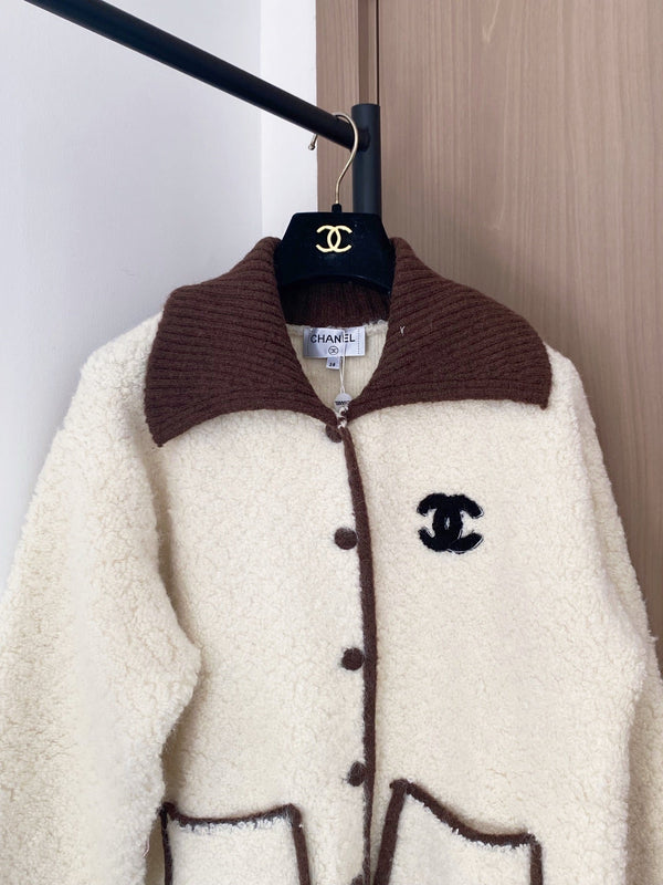 Chanel 2025 Cardigan Laine mélangée Blanche et Marron
