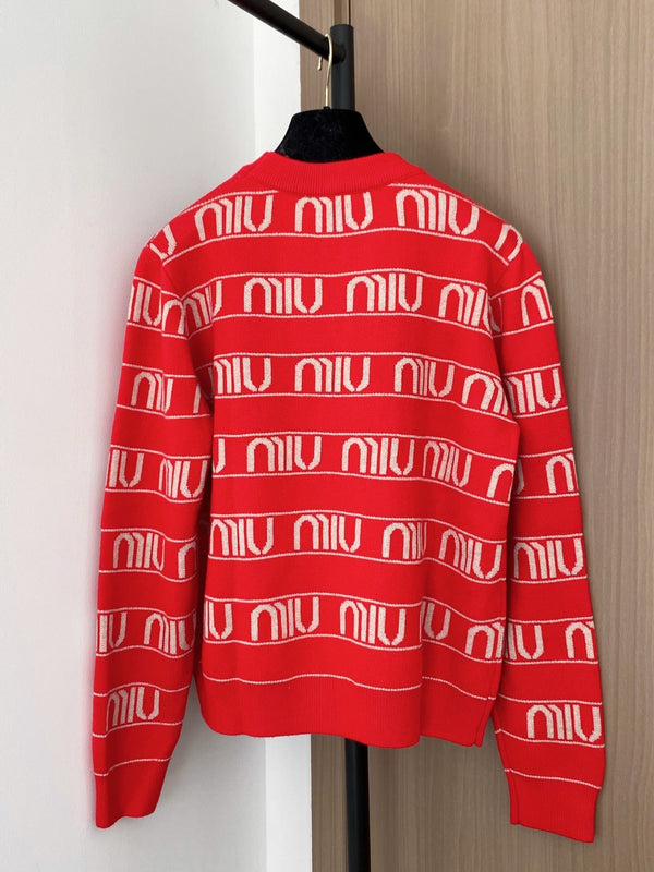 Miumiu Pull 2025 Laine Rouge et Blanc