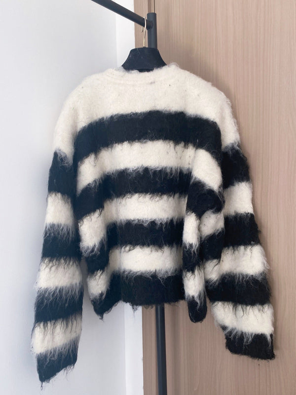 Chanel 2025 Cardigan Laine noire mélangée blanche