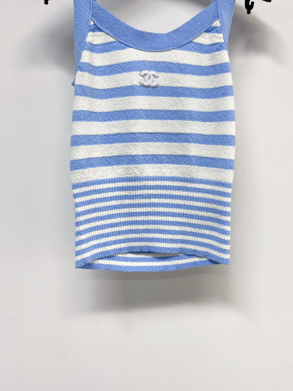Chanel 2026 Gilet Rayé Laine Bleu Et Blanc