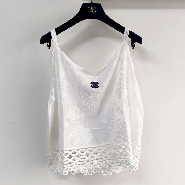 Chanel 2026 Camisole Fleur Coton Nylon Blanc