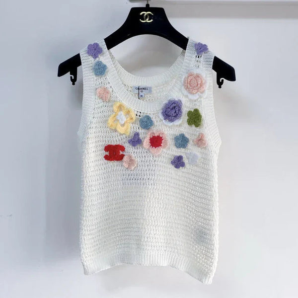 Chanel 2026 Colorful Floral Vest White mix colors Wool 149452