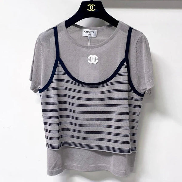 CC 2026 Grey Knit Top Striped Camisole Overlay 416252