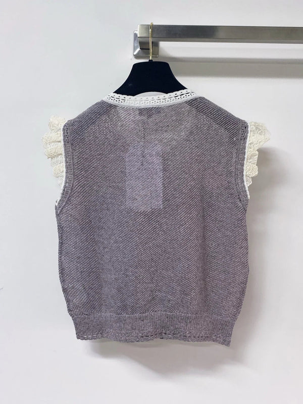 CC 2026 Lace Trim Knit Vest Purple Floral Details Wool Laine 463560