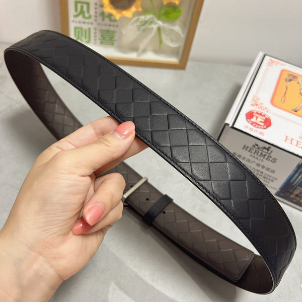 Ceinture HM 38 mm en cuir de veau noir, boucle argentée 619595