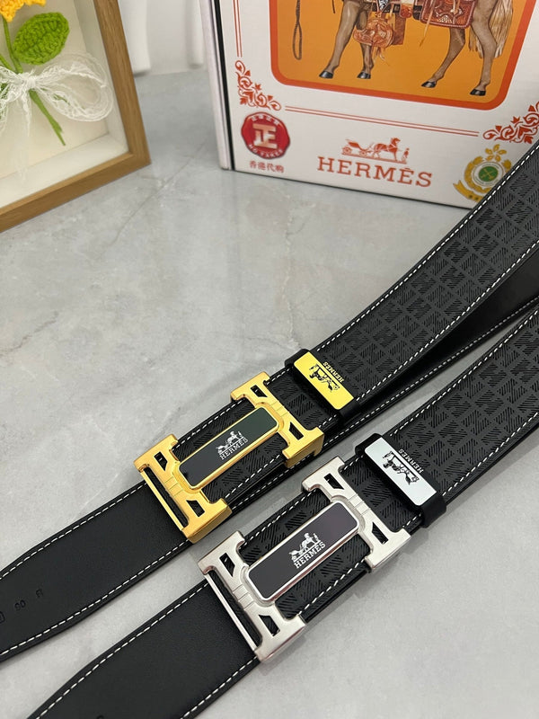 Ceinture Constance HM 38mm Cuir de vachette noir Boucle argentée 619788