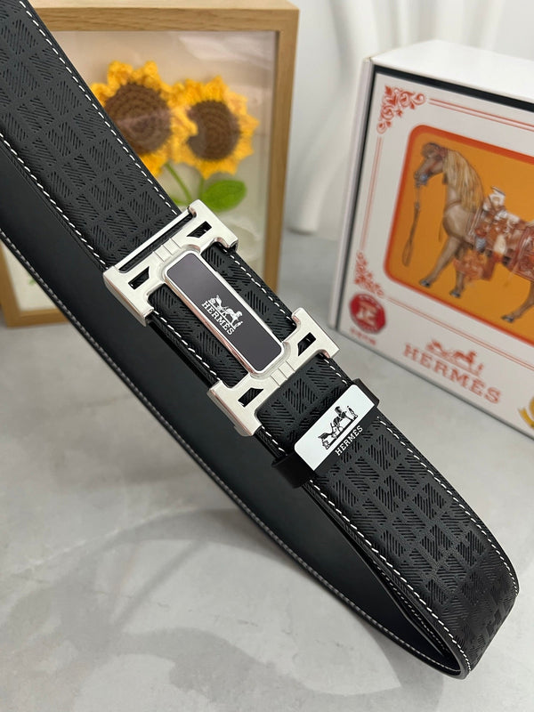 Ceinture Constance HM 38mm Cuir de vachette noir Boucle argentée 619788