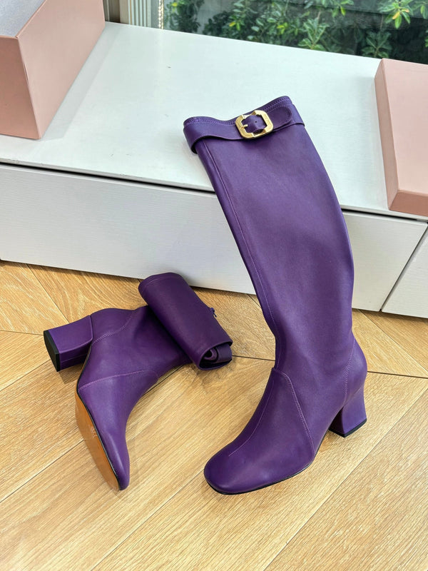 Miu Boots With Buckle Purple Nappa Leather 506635