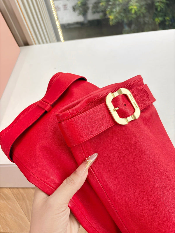 Miu Boots With Buckle Red Nappa Leather 506636