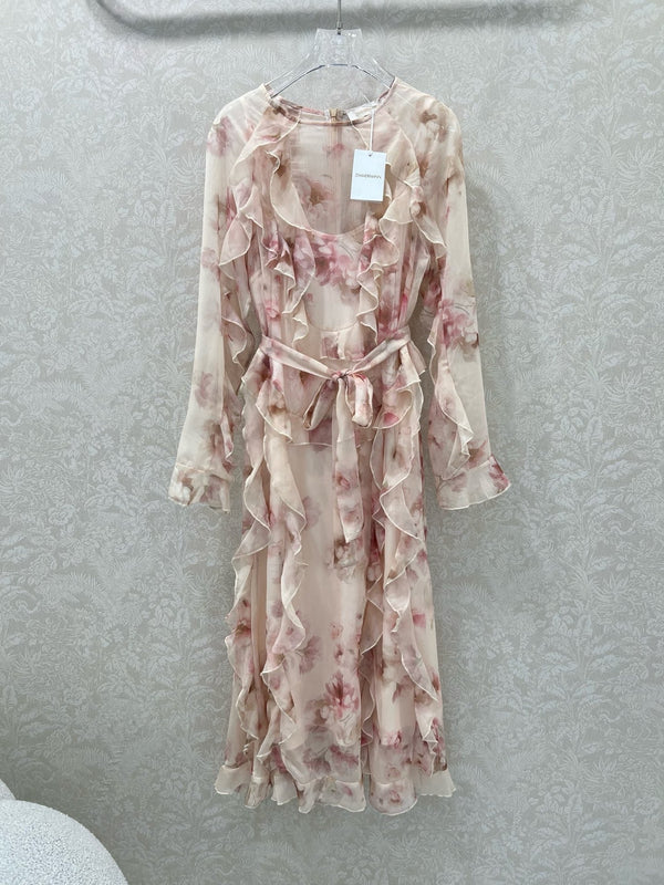 Robe longue Zimmermann Hypnotic Frill en coton Crème Pivoine 336579