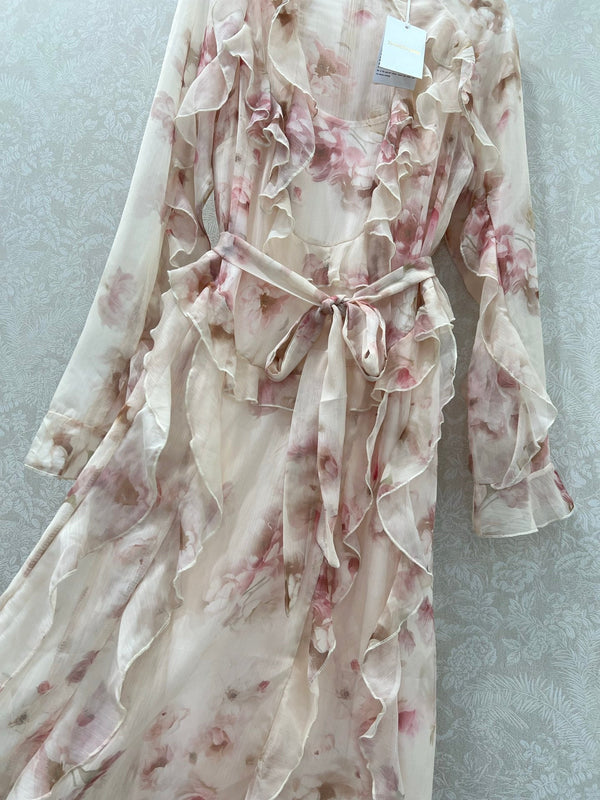 Robe longue Zimmermann Hypnotic Frill en coton Crème Pivoine 336579