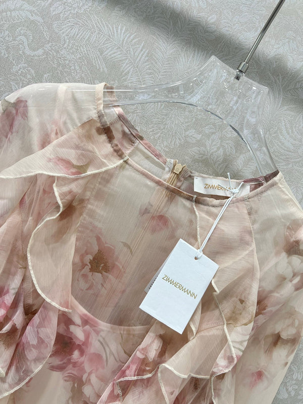 Robe longue Zimmermann Hypnotic Frill en coton Crème Pivoine 336579