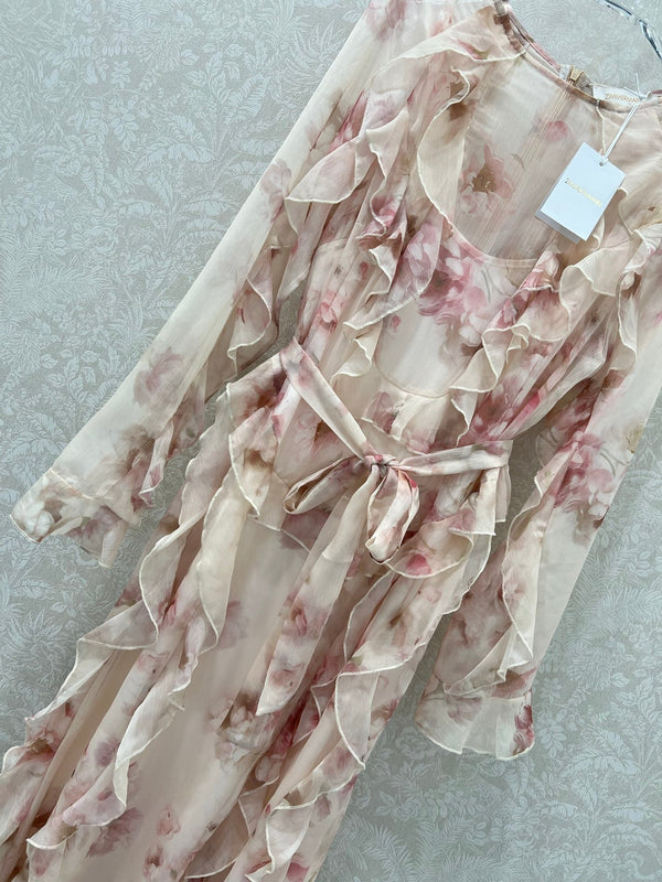 Robe longue Zimmermann Hypnotic Frill en coton Crème Pivoine 336579