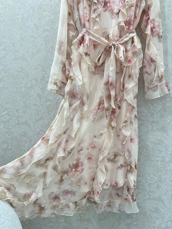 Robe longue Zimmermann Hypnotic Frill en coton Crème Pivoine 336579