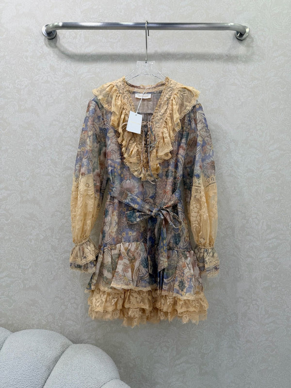 Zimmermann Robe Courte à Lacets Rebellion Coton Bleu Clair 335959