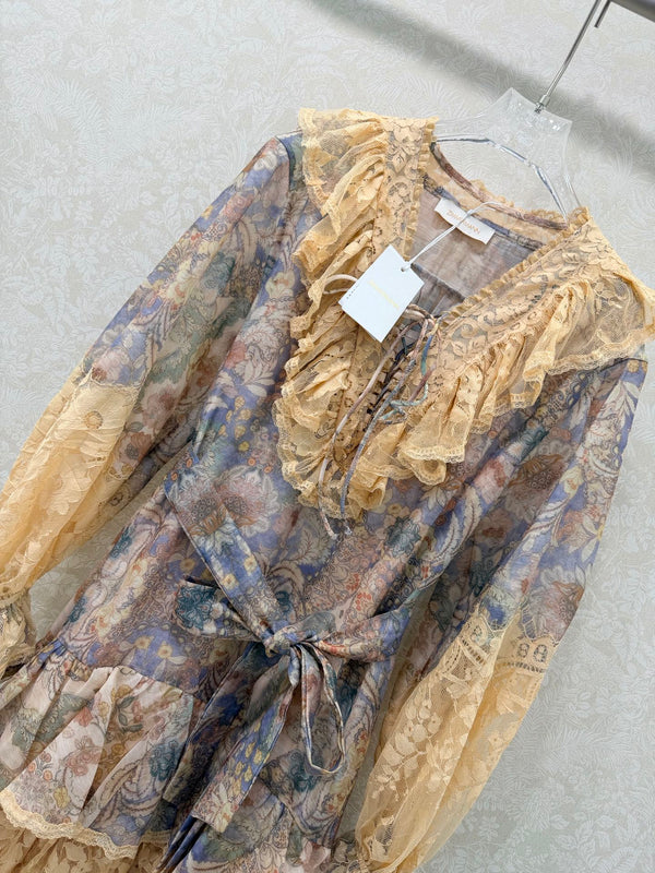 Zimmermann Robe Courte à Lacets Rebellion Coton Bleu Clair 335959