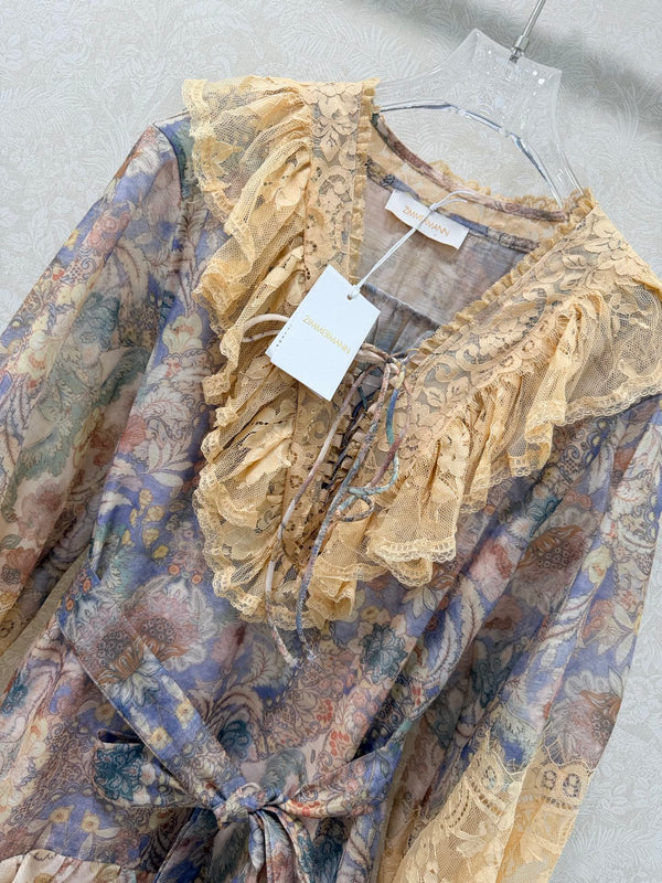 Zimmermann Robe Courte à Lacets Rebellion Coton Bleu Clair 335959