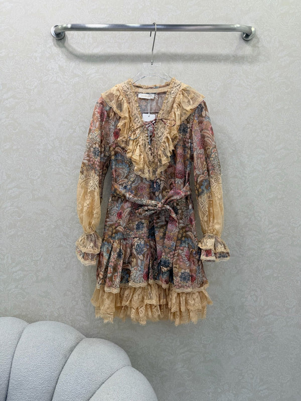Robe courte à lacets en coton rose clair Zimmermann Rebellion 335958