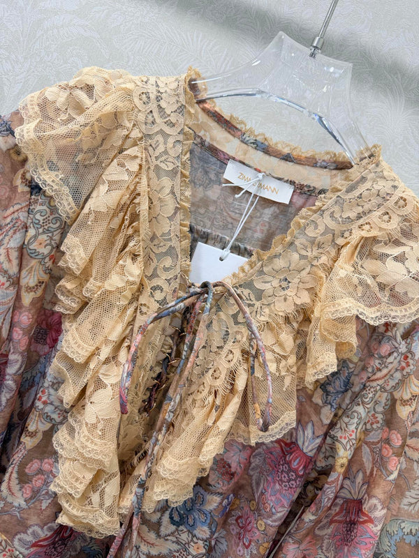 Zimmermann Rebellion Lace-Up Mini Dress Tan Pink Cotton 347314