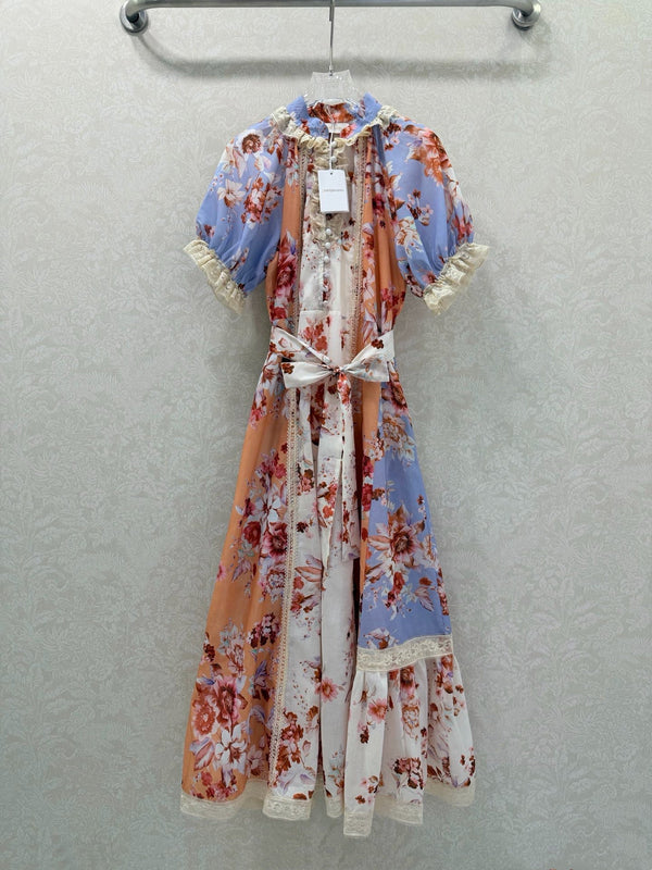 Zimmermann Robe Awaken à bordure en dentelle en coton à imprimé varié 347334