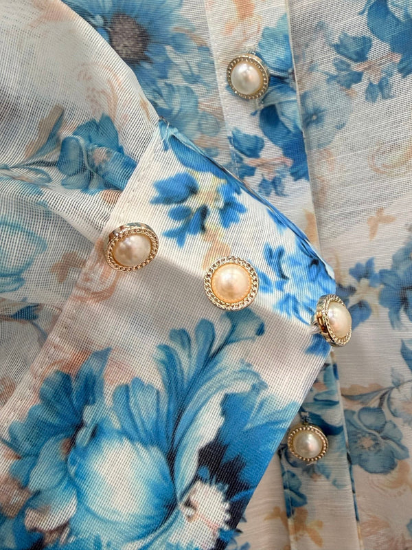 Zimmermann Robe Alisa Coton Imprimé Floral Bleu 347322