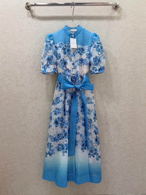 Zimmermann Robe Alisa Coton Imprimé Floral Bleu 347322