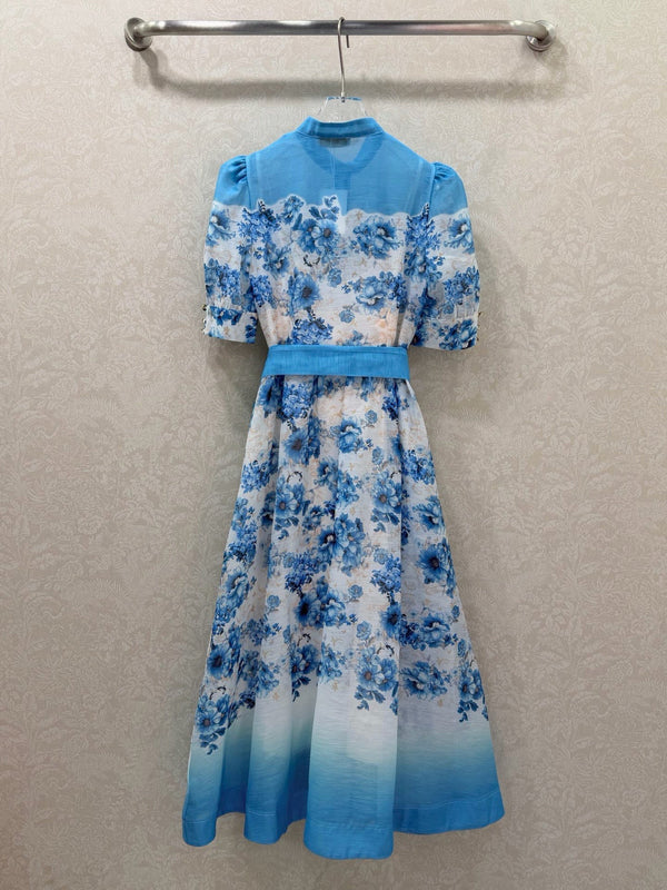Zimmermann Robe Alisa Coton Imprimé Floral Bleu 347322