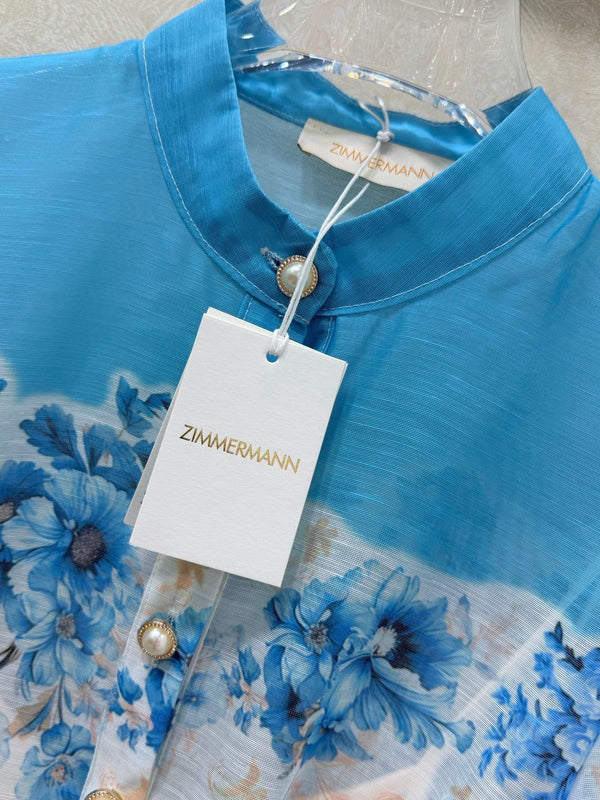 Zimmermann Robe Alisa Coton Imprimé Floral Bleu 347322
