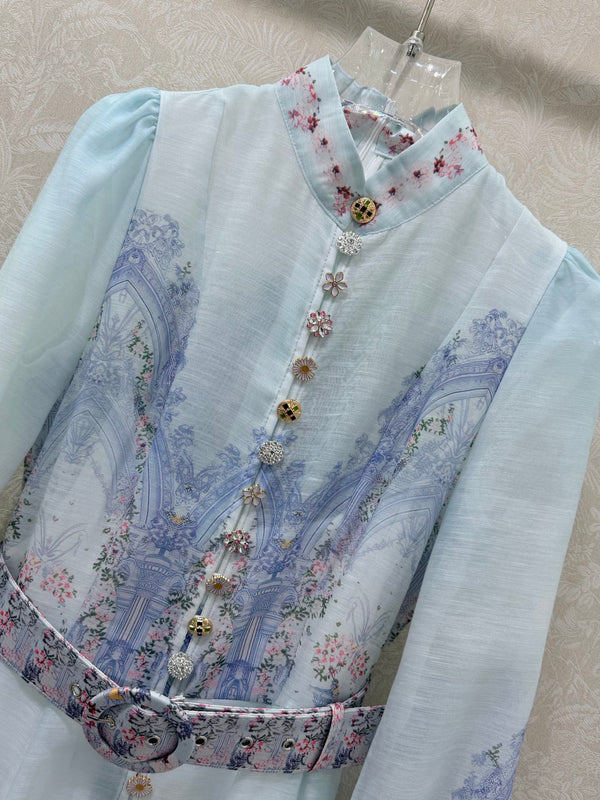 Zimmermann Eden Paisley Shirt Dress Blue Paisley Cotton 347326