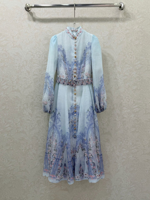 Zimmermann Eden Paisley Shirt Dress Blue Paisley Cotton 347326
