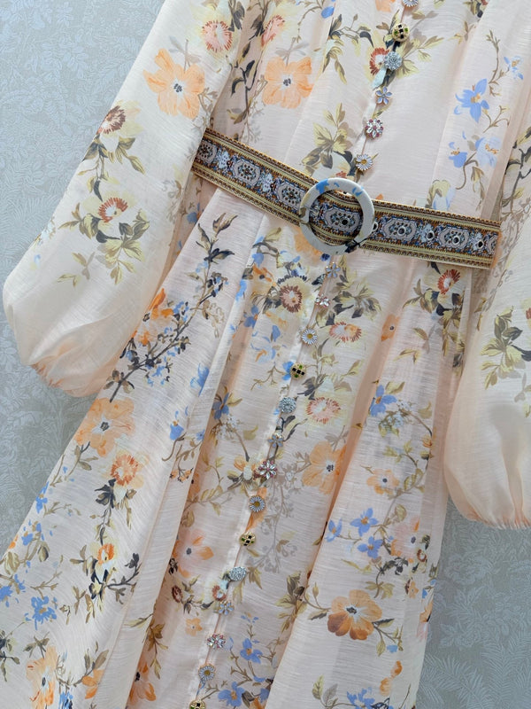 Zimmermann Rebellion Button Midi Dress Cream Aviary Cotton 342125