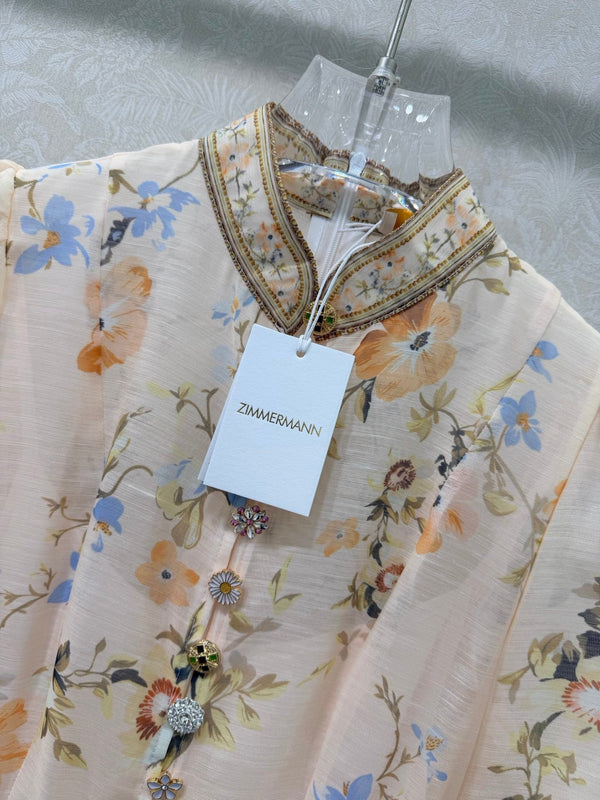 Zimmermann Rebellion Button Midi Dress Cream Aviary Cotton 342125