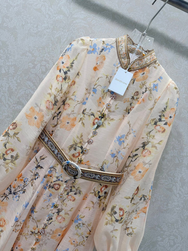 Zimmermann Rebellion Button Midi Dress Cream Aviary Cotton 342125