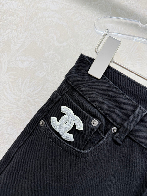 CC 26s Jean Droit Effiloché Noir Coton 352015