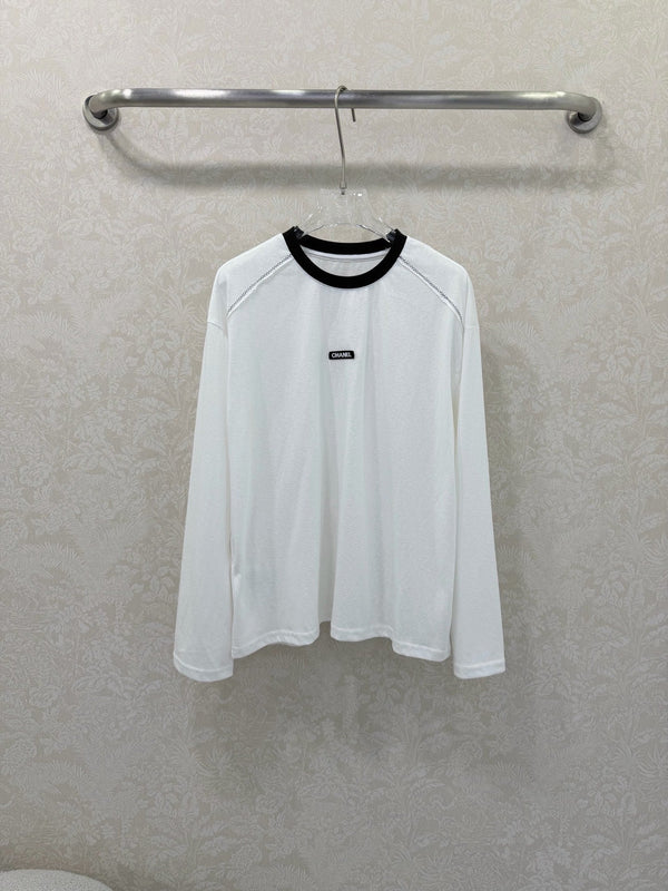 T-shirt Col Rond Manches Longues 100% Coton Blanc CC 26s
