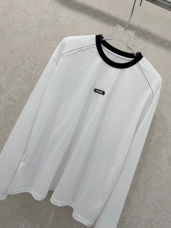 T-shirt Col Rond Manches Longues 100% Coton Blanc CC 26s