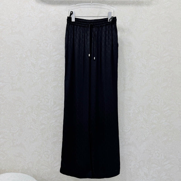 Pantalon large Fendi 26s motif jacquard coton et rayonne noirs