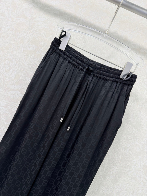 Pantalon large Fendi 26s motif jacquard coton et rayonne noirs