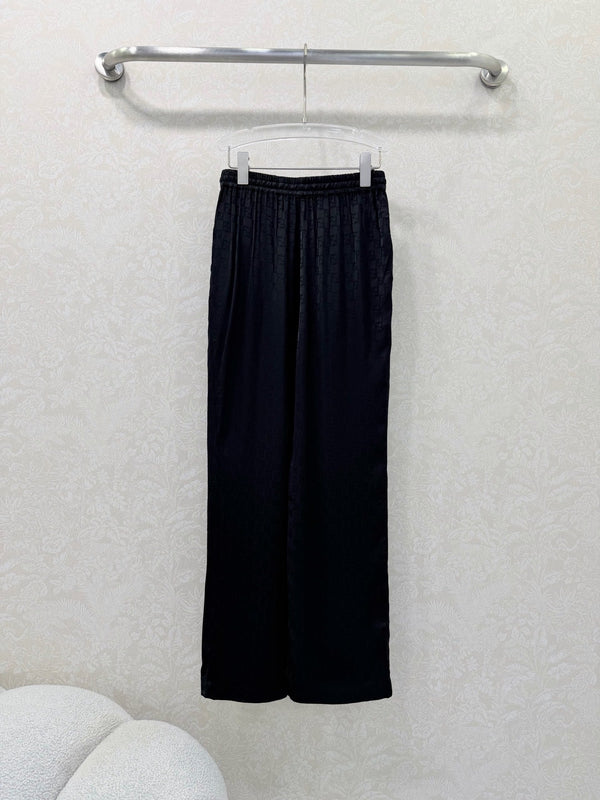 Pantalon large Fendi 26s motif jacquard coton et rayonne noirs