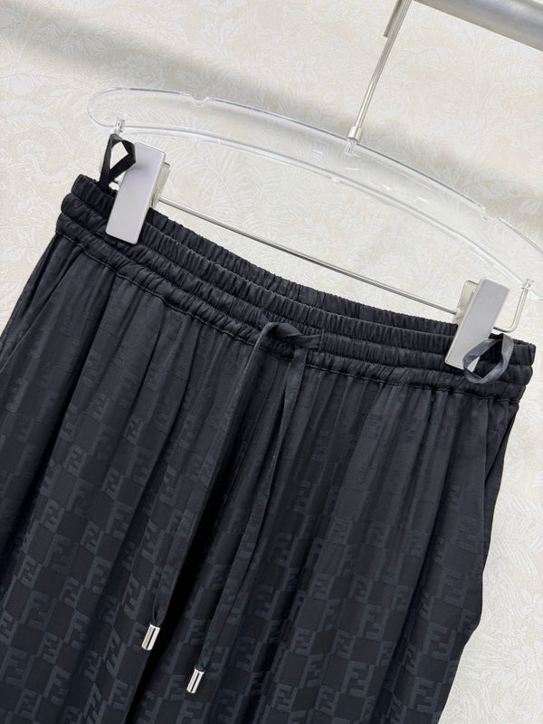 Pantalon large Fendi 26s motif jacquard coton et rayonne noirs