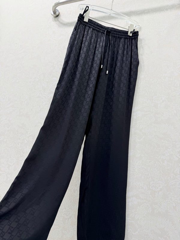 Pantalon large Fendi 26s motif jacquard coton et rayonne noirs