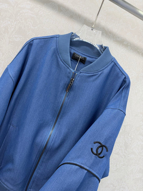 CC 26s Veste en jean bleu à col côtelé et rayures 353034