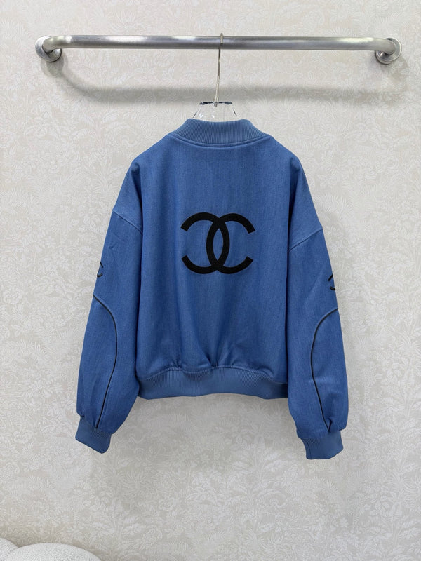 CC 26s Veste en jean bleu à col côtelé et rayures 353034
