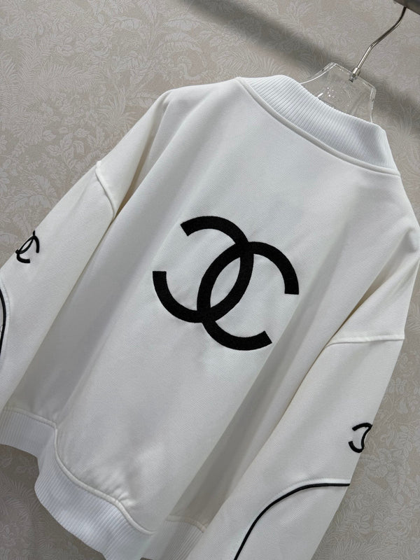 Veste en jean blanc CC 26s à col côtelé et rayures 353032
